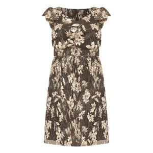 NwT $129 Vince Camuto MetallicPrint Flutter Sleeve Midi Dress Black Gold Size M